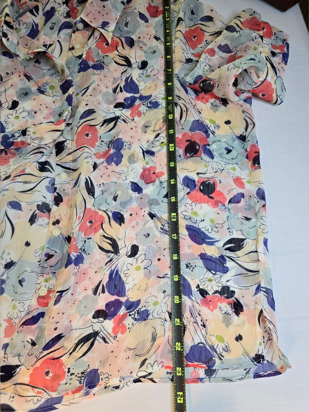 Floral Short-Sleeve Button-Up Shirt - Pastel Multi Sheer Romantic Femenine - Picture 5 of 6